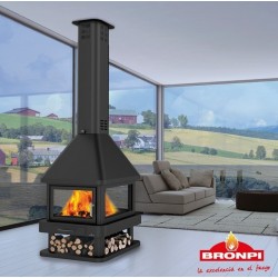 Huelva 4-Glass Wood-Burning Central Fireplace Bronpi 16 kW