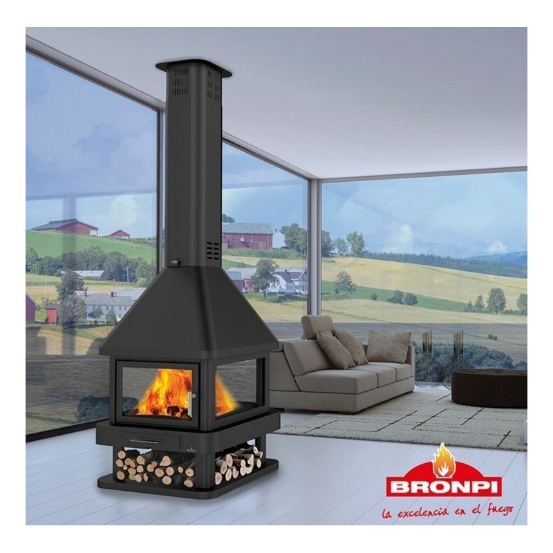 Chimenea central de leña Huelva 4 cristales Bronpi 16 kW