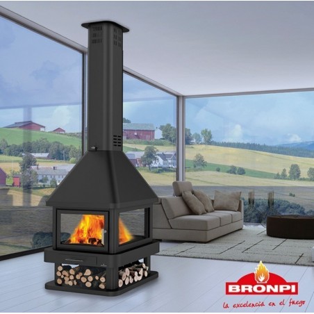 Chimenea central de leña Huelva 4 cristales Bronpi 16 kW
