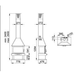 Cheminée à bois Huesca 3 Vitres Bronpi 10 kW