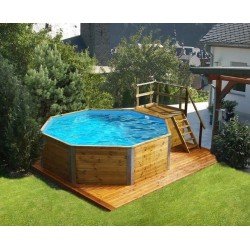 Schwimmbad, achteckiges Holz 397 H116 cm, Cadiz Weka, Zimmer und Treppe