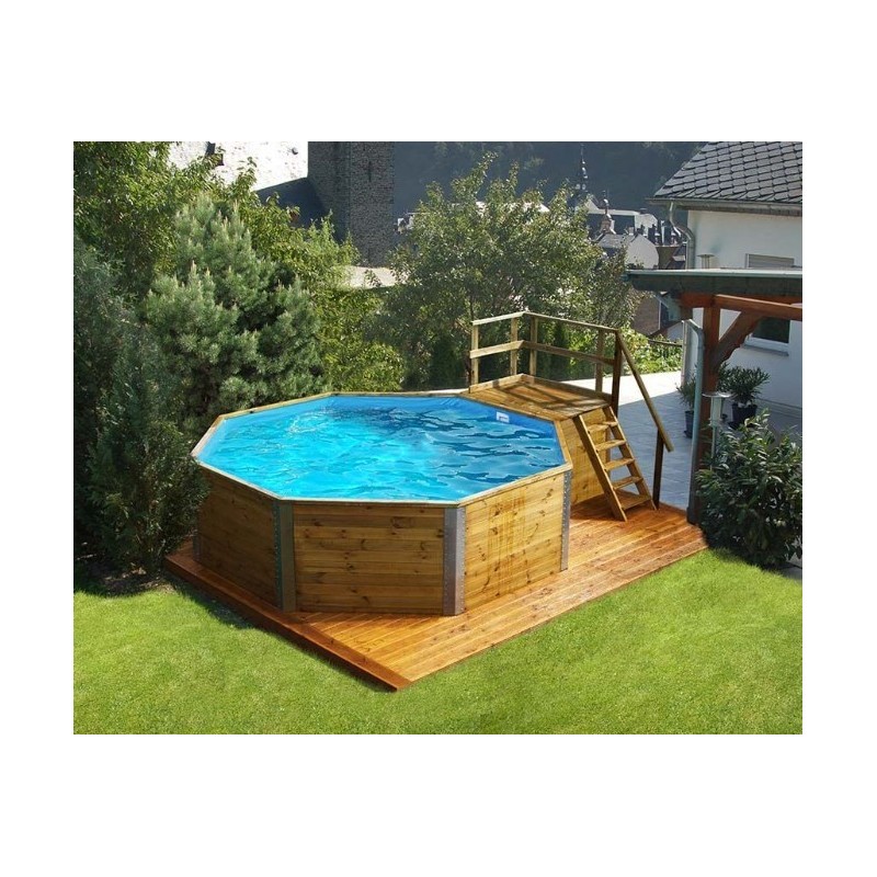 Schwimmbad, achteckiges Holz 397 H116 cm, Cadiz Weka, Zimmer und Treppe