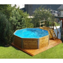 Piscina octogonal de madera 500 H116cm Canaria Weka con sala técnica y escaleras