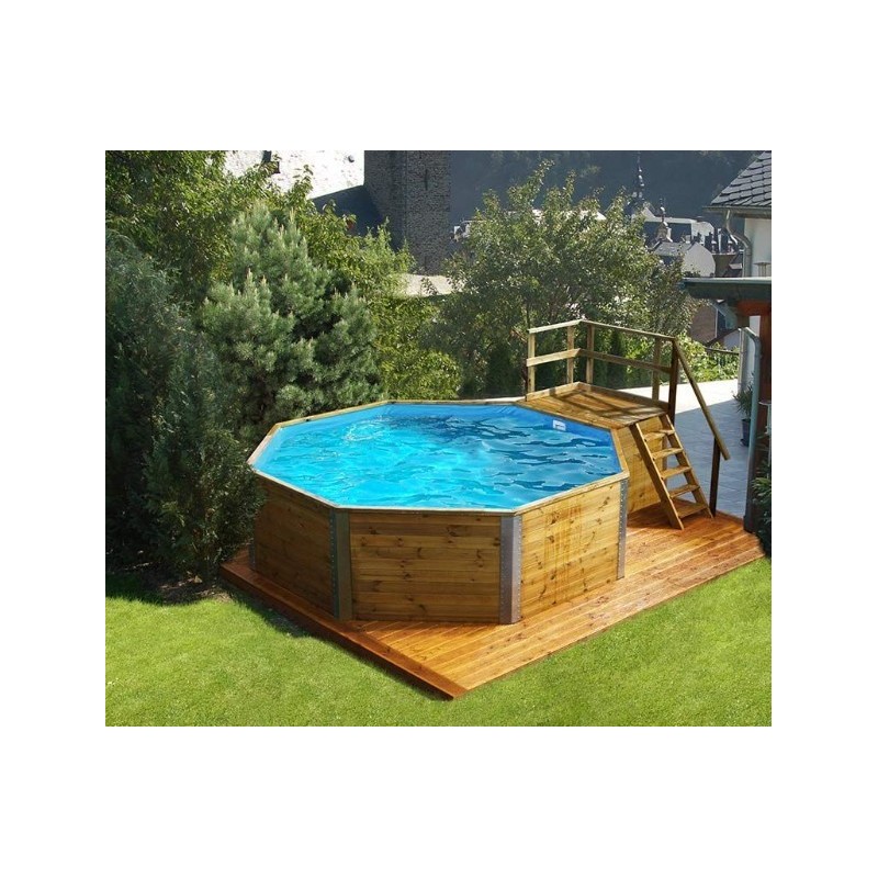 Piscina octogonal de madera 500 H116cm Canaria Weka con sala técnica y escaleras