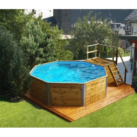 Piscina octogonal de madera 500 H116cm Canaria Weka con sala técnica y escaleras