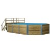 Milos Weka achteckiges Holzschwimmbecken 714 x 376 H116 cm mit Technikraum und Treppe.