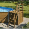 Milos Weka achteckiges Holzschwimmbecken 714 x 376 H116 cm mit Technikraum und Treppe.