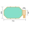 Milos Weka achteckiges Holzschwimmbecken 714 x 376 H116 cm mit Technikraum und Treppe.