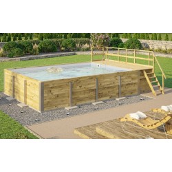 Rectangle Wooden Pool 650 x 490 H116cm Naxos Weka with Terrace and Grey Liner