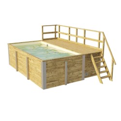 Rechteckiges Holzbecken 490 x 315 H116 cm Fira Weka mit Terrasse und Sandfolie