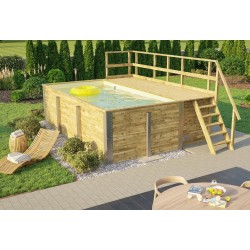 Piscine Bois rectangle 490 x 315 H116 cm Fira Weka avec Terrasse et Liner sable