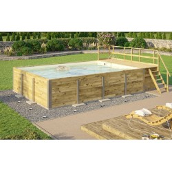 Rechteckiges Holzbecken 650 x 490 H116 cm Naxos Weka mit Terrasse und Sandauskleidung