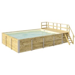Piscina rectangular de madera 650 x 490 H116cm Naxos Weka con terraza y forro de arena