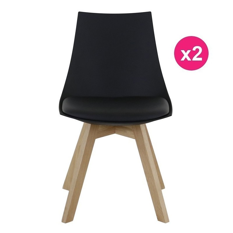 Lot de 2 Chaises Noire et Piétement Chêne KosyForm