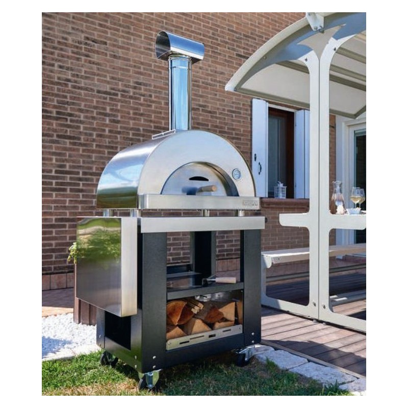 Forno de pizza a lenha Oveneat LUX 2 com carrinho cinza