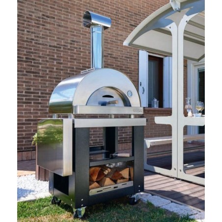 Forno de pizza a lenha Oveneat LUX 2 com carrinho cinza