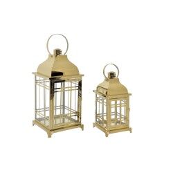 Set de faroles DKD Home Decor Dorado Metal Cristal 22 x 22 x 49 cm 22 x 22 x 57 cm (2 Piezas)