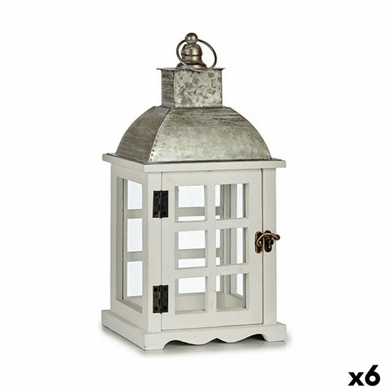Farol Plateado Metal Madera Blanco (14 x 39,3 x 20 cm) (6 Unidades) Farol Plateado Metal Madera Blanco (14 x 39,3 x 20 cm) (6 Unidades)