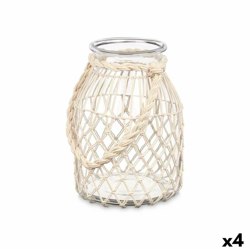 Portavelas Bote Blanco Transparente Vidrio Cuerda 20 x 30 cm (4 Unidades) Portavelas Bote Blanco Transparente Vidrio Cuerda 20 x 30 cm (4 Unidades)