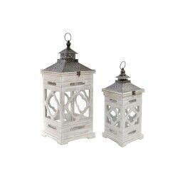 Set de faroles Home ESPRIT Blanco Cristal Abeto Étnico Árabe 26 x 26 x 66 cm (2 Piezas)