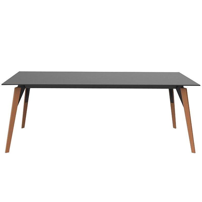 Table Vondom Faz Wood plateau 200x100 Blanc et Pieds Chêne Naturel