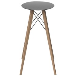 Table Haute Vondom Faz Wood Plateau Rond Hpl Noir et Pieds Chêne Naturel Diamètre 60 x H105cm