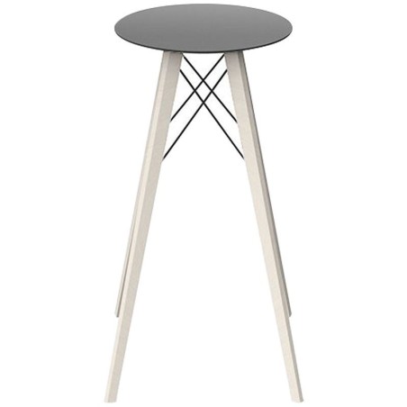 Table Haute Vondom Faz Wood Plateau Noir Rond Hpl Blanc avec Pieds Chêne Blanchi Diamètre 50 x H105cm