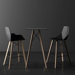 Table Haute Vondom Faz Wood Plateau Rond Hpl Blanc et Bord Noir avec Pieds Chene Blanchi Diamètre 50 x H105cm