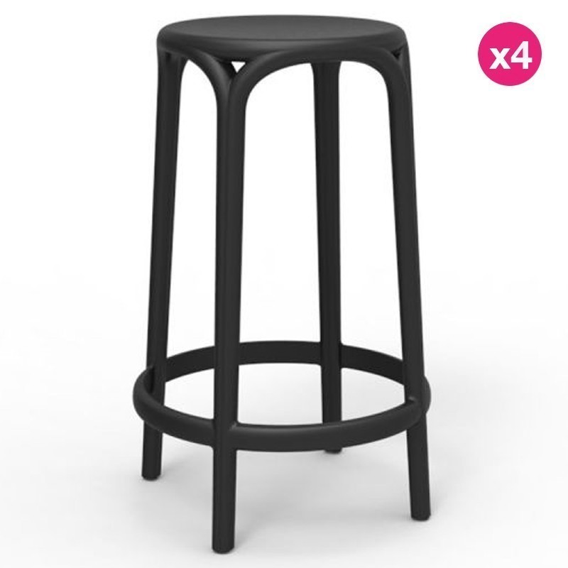 Lot de 4 tabourets hauts Brooklyn Vondom hauteur d'assise 66 noir