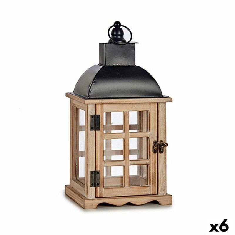 Farol Negro Metal Madera Marrón (14 x 40 x 20 cm) (6 Unidades) Farol Negro Metal Madera Marrón (14 x 40 x 20 cm) (6 Unidades)