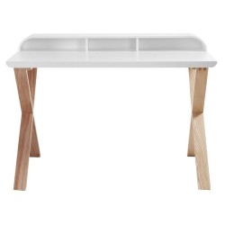 Bureau Désign mélaminé laqué blanc et pieds bois frêne massif 120x79 KosyForm