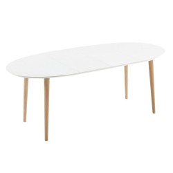 Table Ovale Extensible 120 à 200x90 Blanc et pieds de hêtre KosyForm