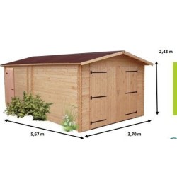 Garage en bois Douglas massif Habrita 21m2 avec porte de service