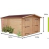 Garage en bois Douglas massif Habrita 21m2 avec porte de service