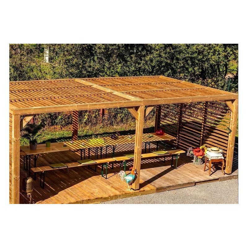 Pergolato in legno Habrita 614x341 con ventose mobili su tetto e 2 lati