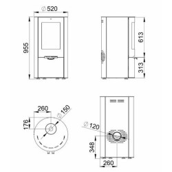Bronpi Dover 9kW fogão a lenha redondo com pira