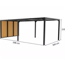 Pérgola bioclimática Habrita aluminio 21,52m2 antracita con 3 paneles imitación madera