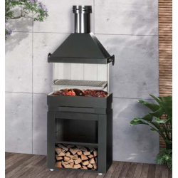 BarBecue Ferlux sur Meuble Roulant en Briques Réfractaires et Acier avec Hotte