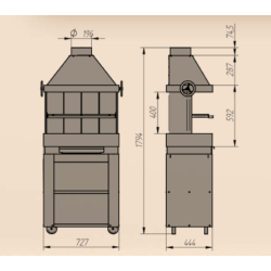 BarBecue Ferlux sur Meuble Roulant en Briques Réfractaires et Acier avec Hotte