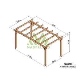 Pergola autoportée en bois massif Valencia 5x3m 15m2