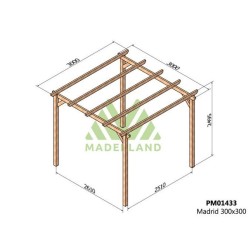 Freestanding pergola in solid wood Madrid 3x3m 9m2
