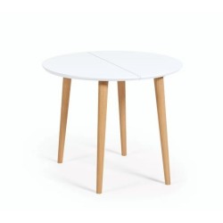 Ausziehbarer runder Tisch 90 bis 170x90 weiß und Quio VeryForma Buchenholz