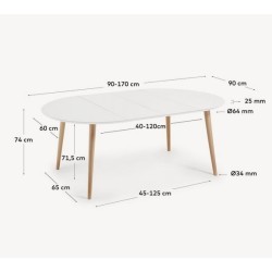 Ausziehbarer runder Tisch 90 bis 170x90 weiß und Quio VeryForma Buchenholz