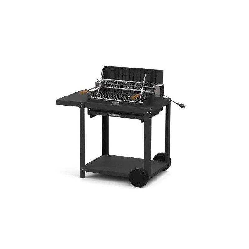 Le Marquier Mendy Grill aus schwarzem Stahl mit Wagen und Drehspieß