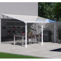 Olympia 3x5.46m white aluminium and Canopia polycarbonate wall-mounted pergola