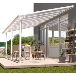 Pergola addossata Olympia 3x6,1m in alluminio bianco e Canopia in policarbonato