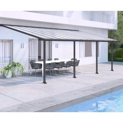 Pergola adossée Olympia 3x7,30m aluminium gris et polycarbonate Canopia