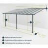 Pergola adossée Olympia 3x7,30m aluminium gris et polycarbonate Canopia