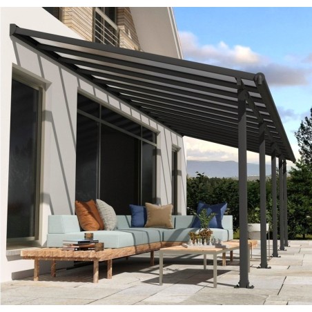 Pergola adossée Olympia 3x8.60m aluminium gris et polycarbonate Canopia