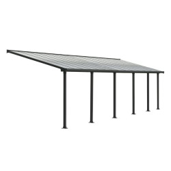 Pergola adossée Olympia 3x8.60m aluminium gris et polycarbonate Canopia